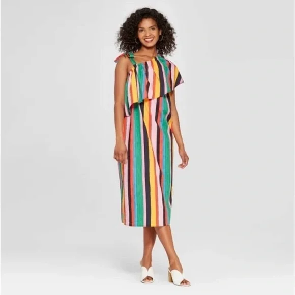 open lace back dress One Shoulder Rainbow Embellished Dress  Lil Angels